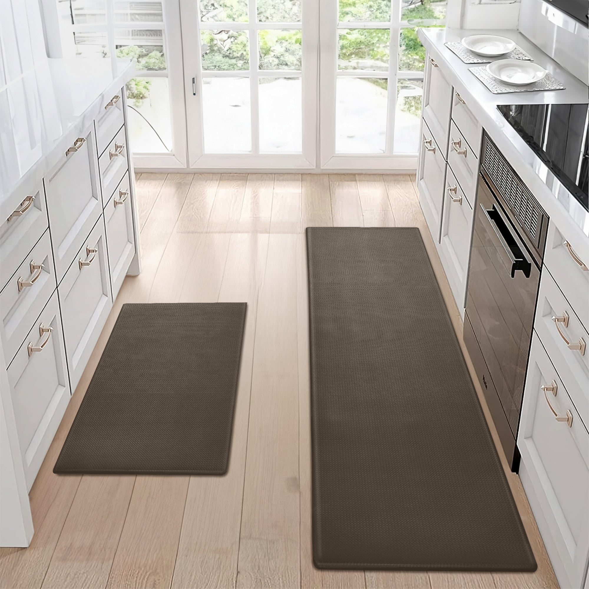 Kitchen Floor Mat Two-Piece Set of Non-Slip, Waterproof and Easy to Scrub for Home, Kitchen