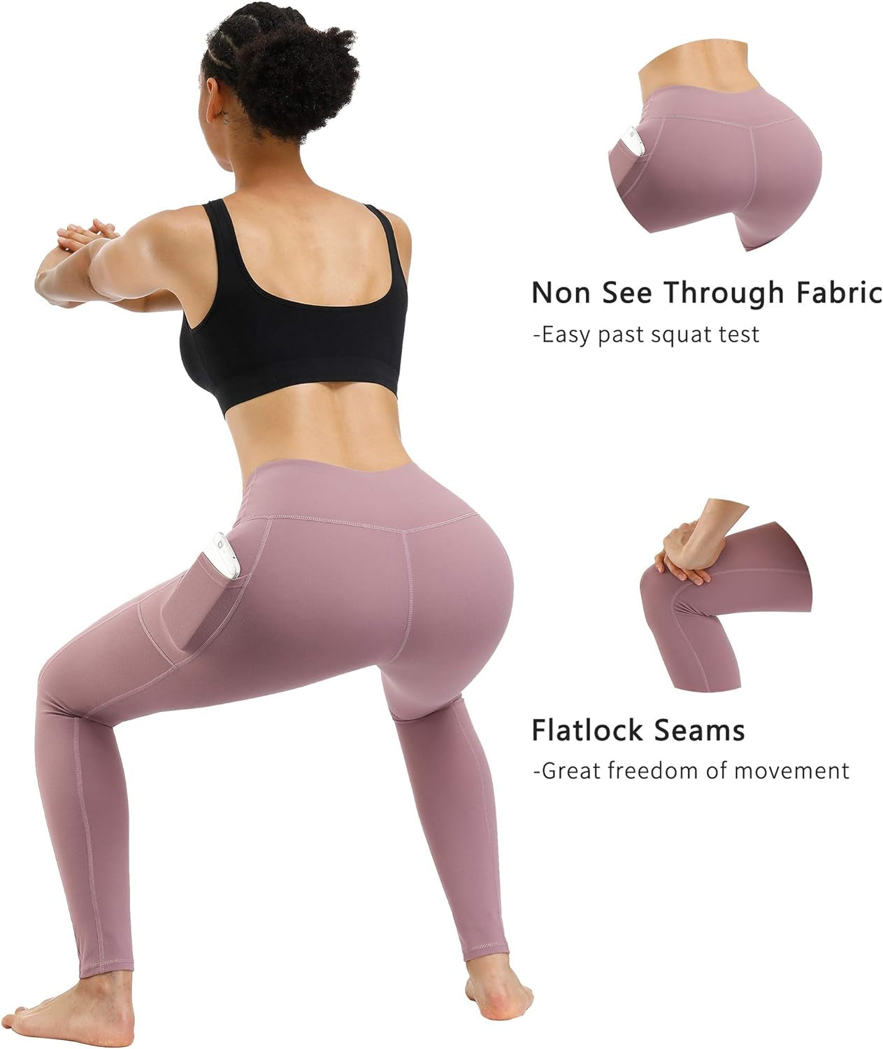 2 Pack High Waist Yoga Pants, Pocket Yoga Pants Tummy Control Workout Running 4 Way Stretch Yoga Leggings
