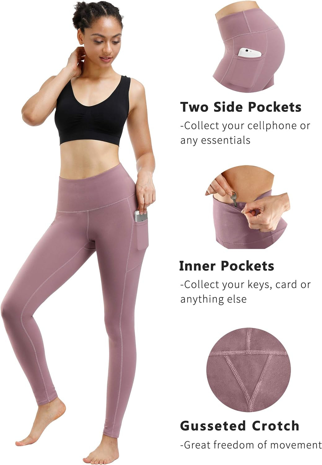 2 Pack High Waist Yoga Pants, Pocket Yoga Pants Tummy Control Workout Running 4 Way Stretch Yoga Leggings